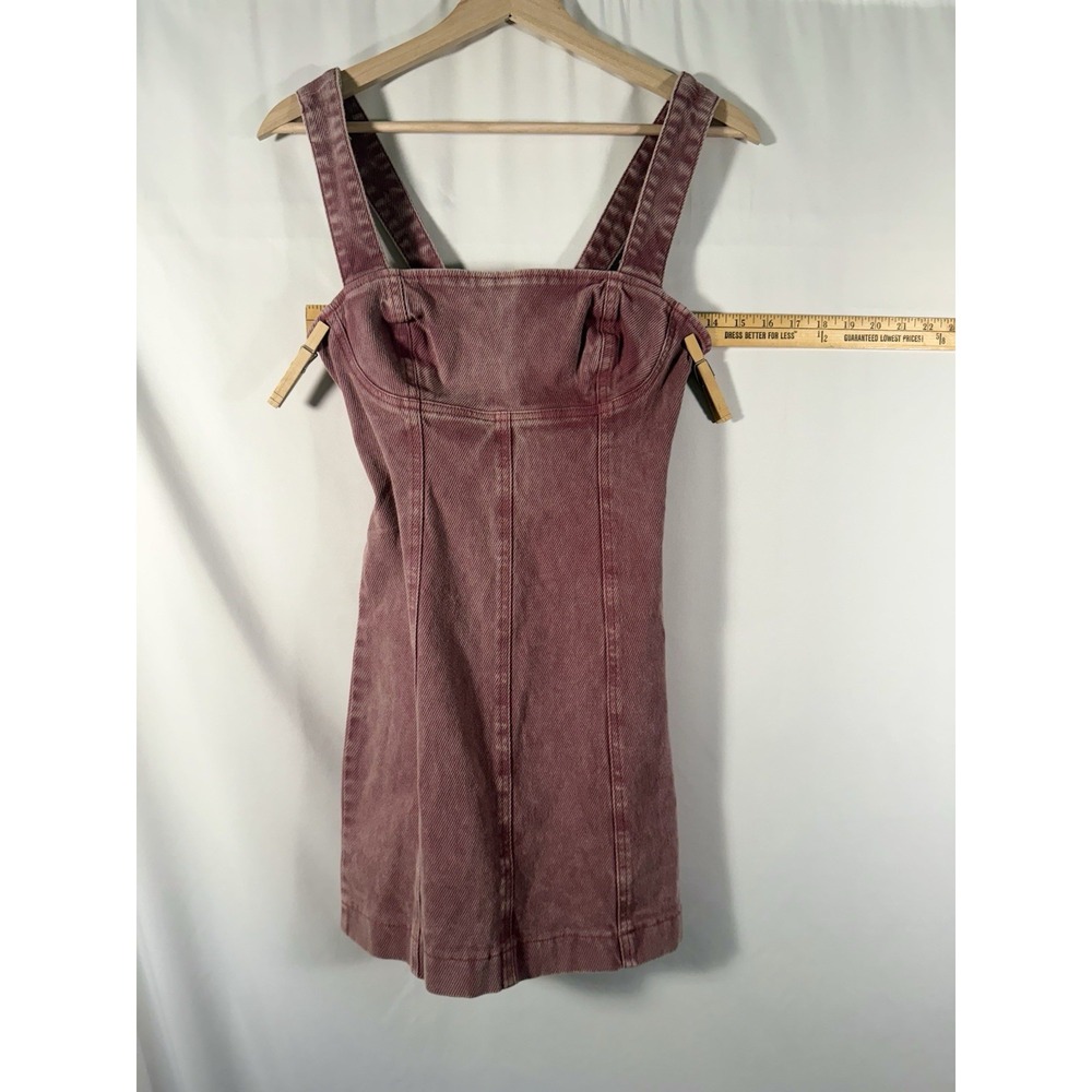 Urban Outfitters Golden Hour Structured Open Back Mauve Denim Mini Dress Women S - Picture 3 of 10